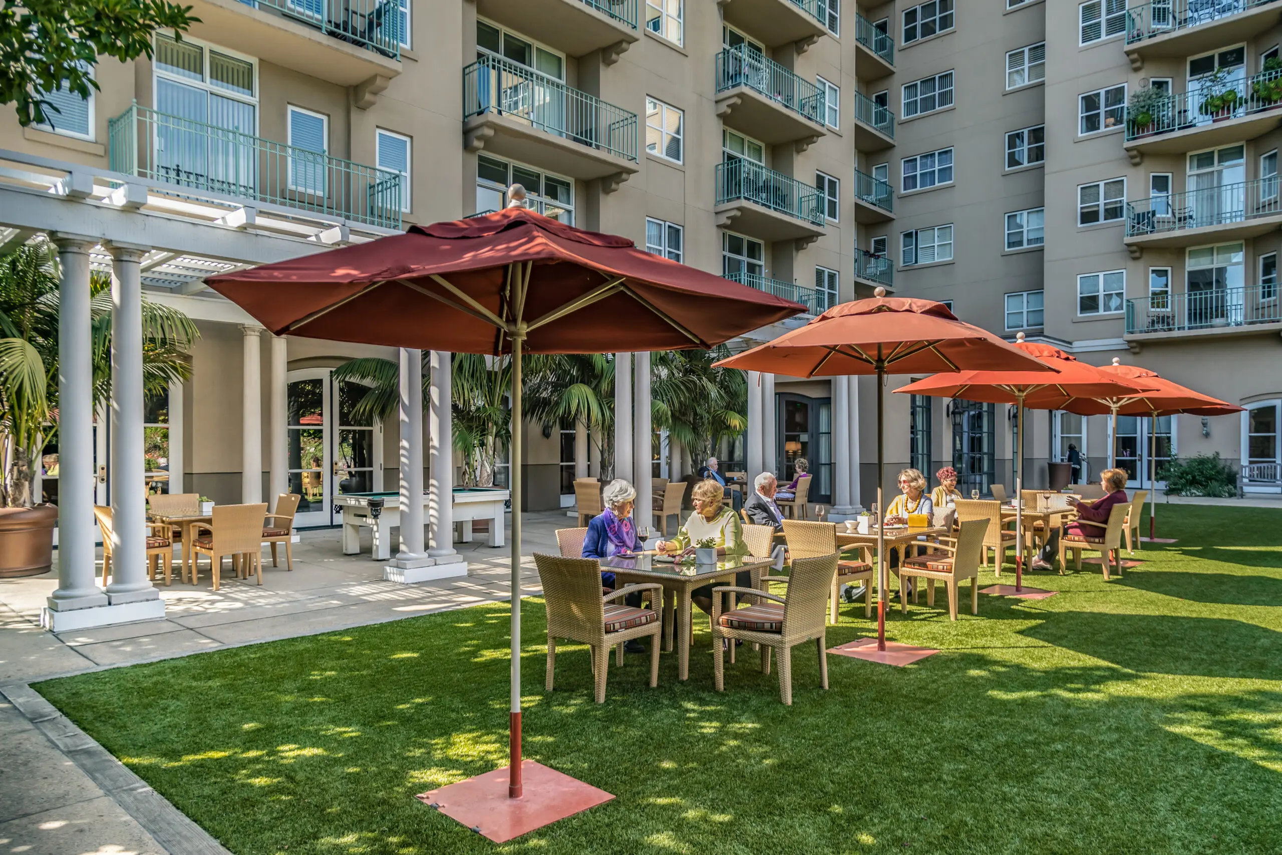 Rose Garden Dining with older adults talking and eating